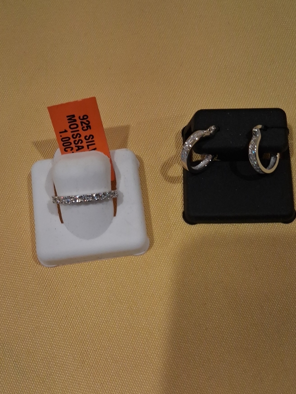 Moissanite Silver Cubic Zirconia Ring and Hoop Earrings - Sterling Silver